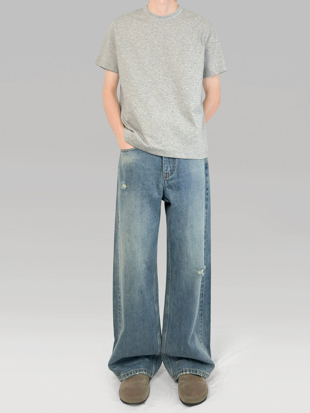 PLUS NO LOGO Washed Old Straight Jeans