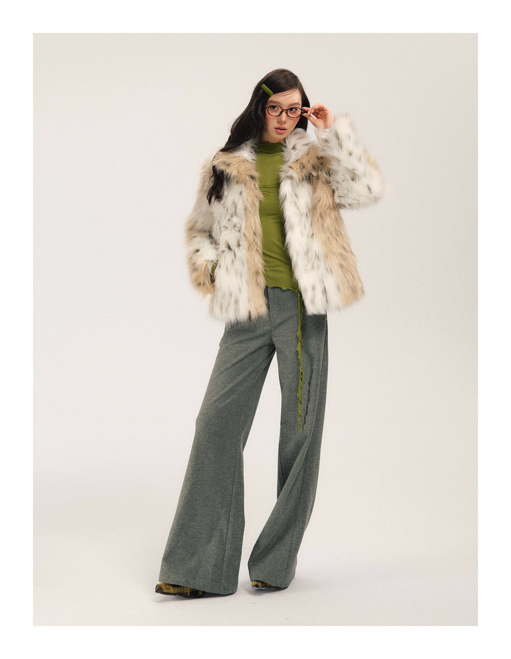 SASSY MOODY Color Matching Leopard Print Warm Thickened Environmentally Friendly Fur Jacket