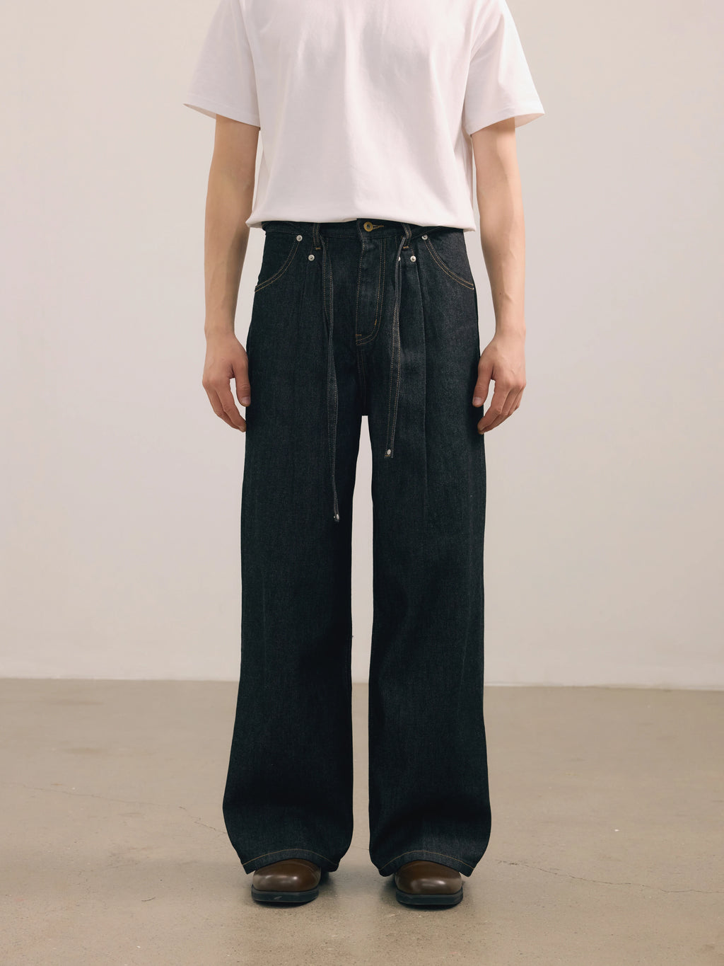 NO LOGO Kanglong Black Feather Kendo Double Pleat A-Line Loose Straight Jeans