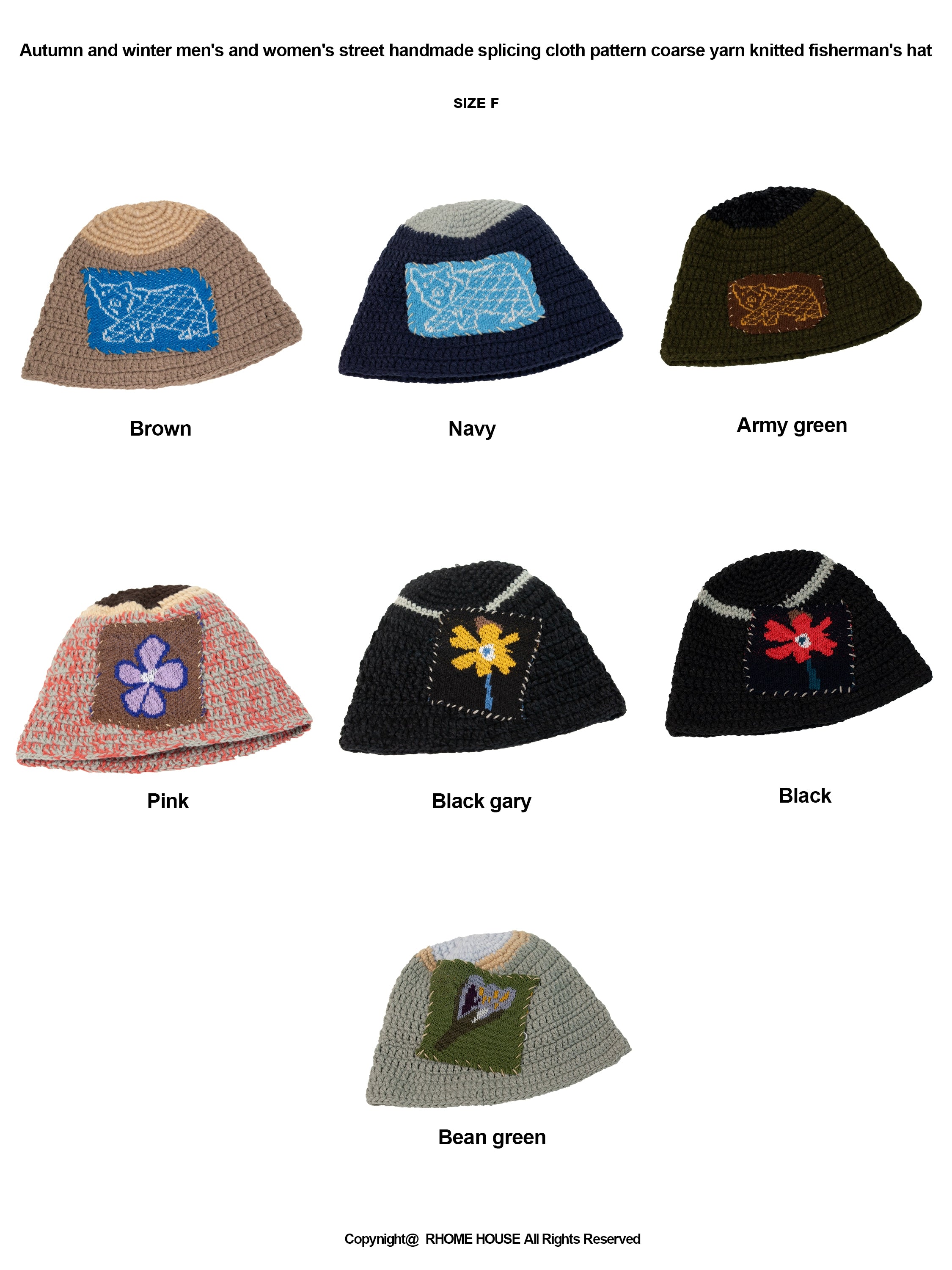 RHOMEHOUSE Hand Stitched Cloth Knitted Bucket Hat