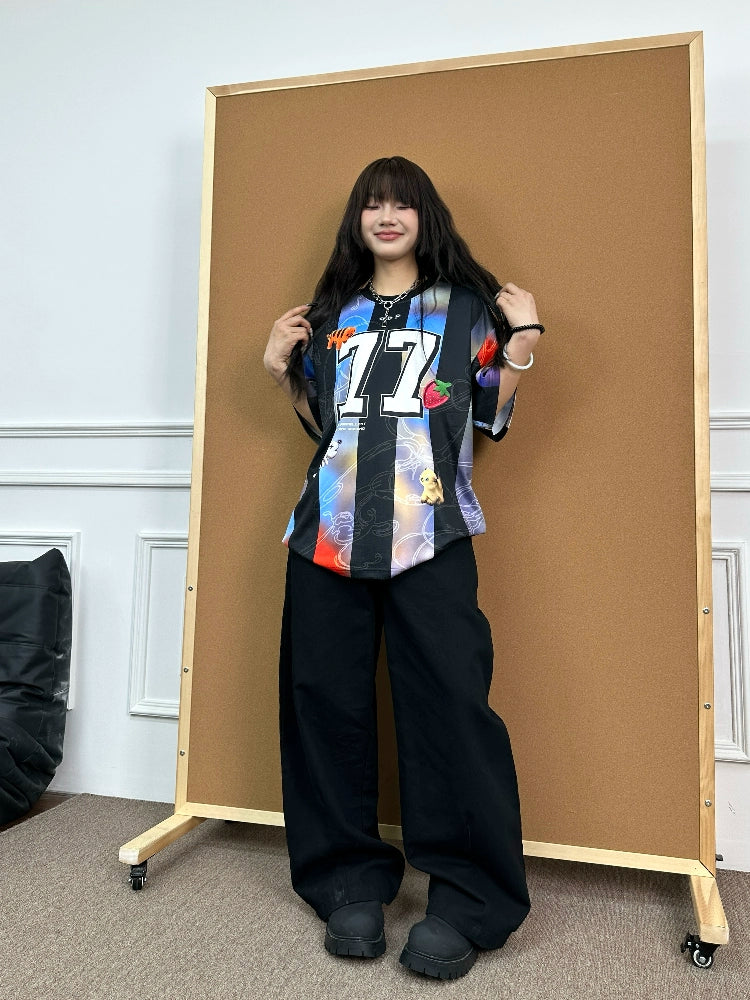 BeOurRule Vintage Direct Injection Printing Stripe Sports Tee