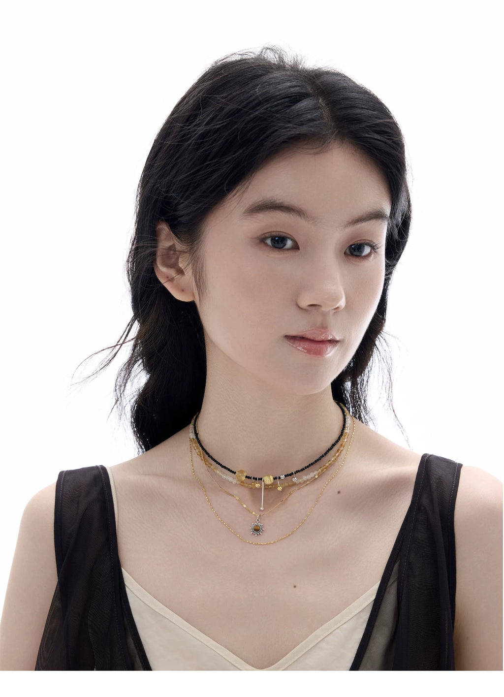 NO SOLUTION Punk Stacked Crystal Necklace
