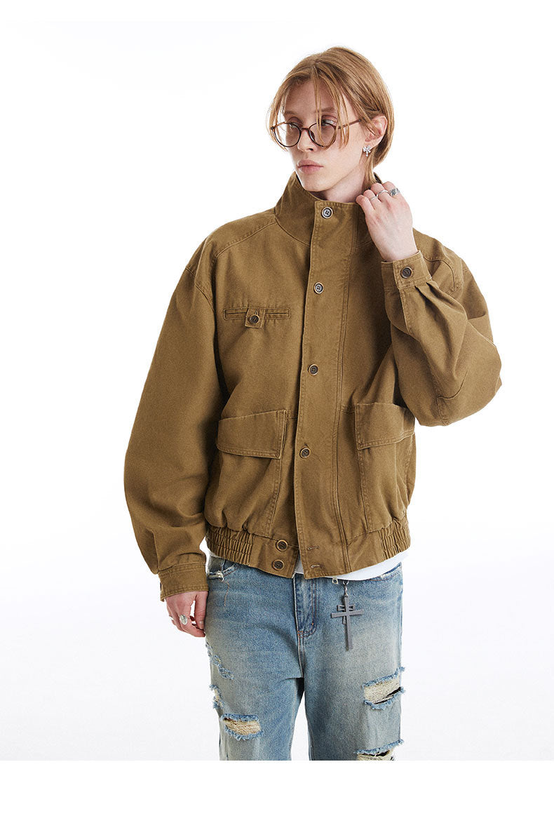 (Clearance) MADEEXTREME Vintage Turtleneck Neutral Loose Denim Jacket
