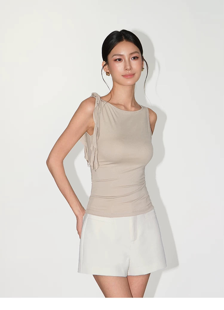 NEVA HU Lotus Leaf Strap Slim Skinny Vest