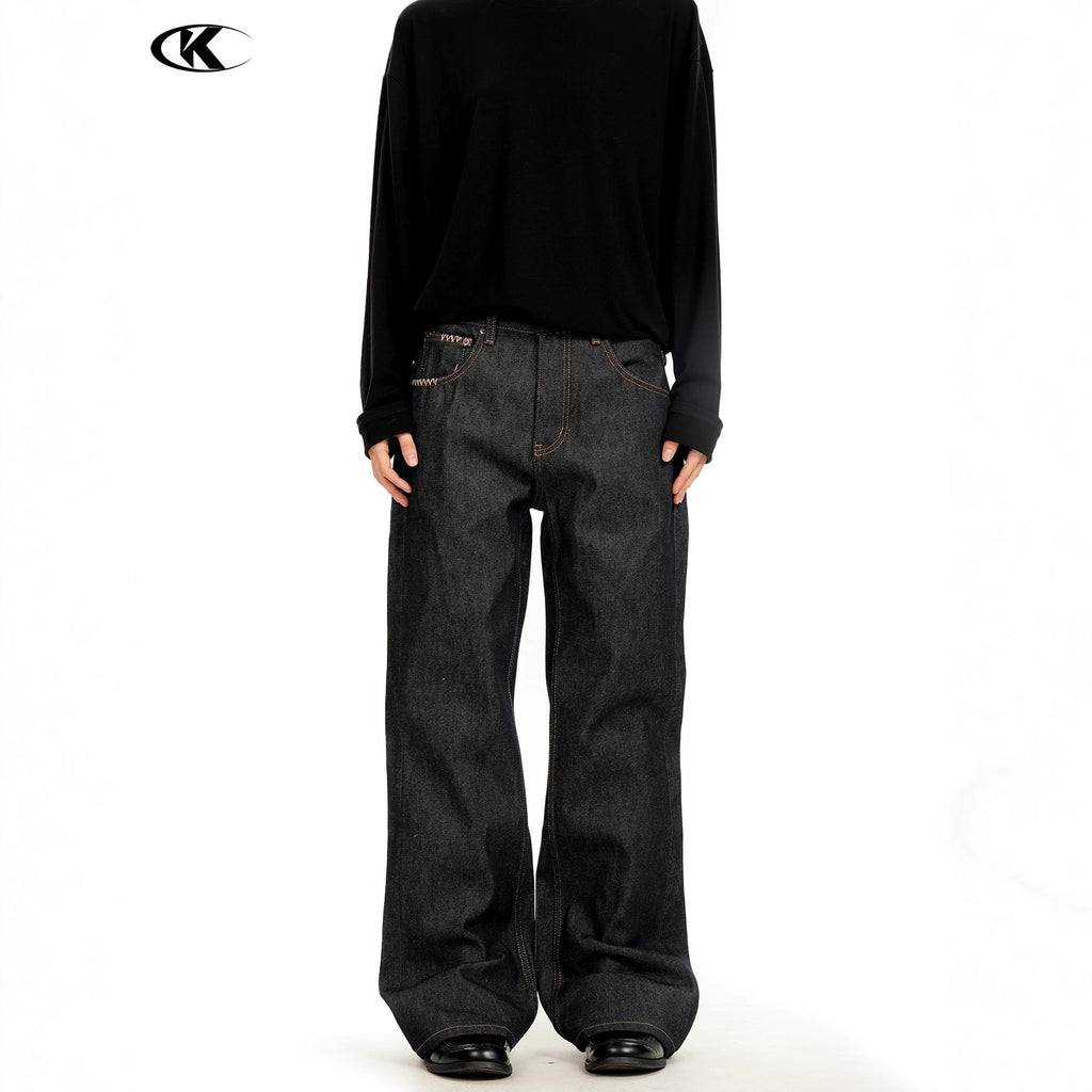 11KN retro washed slim-fitting casual jeans