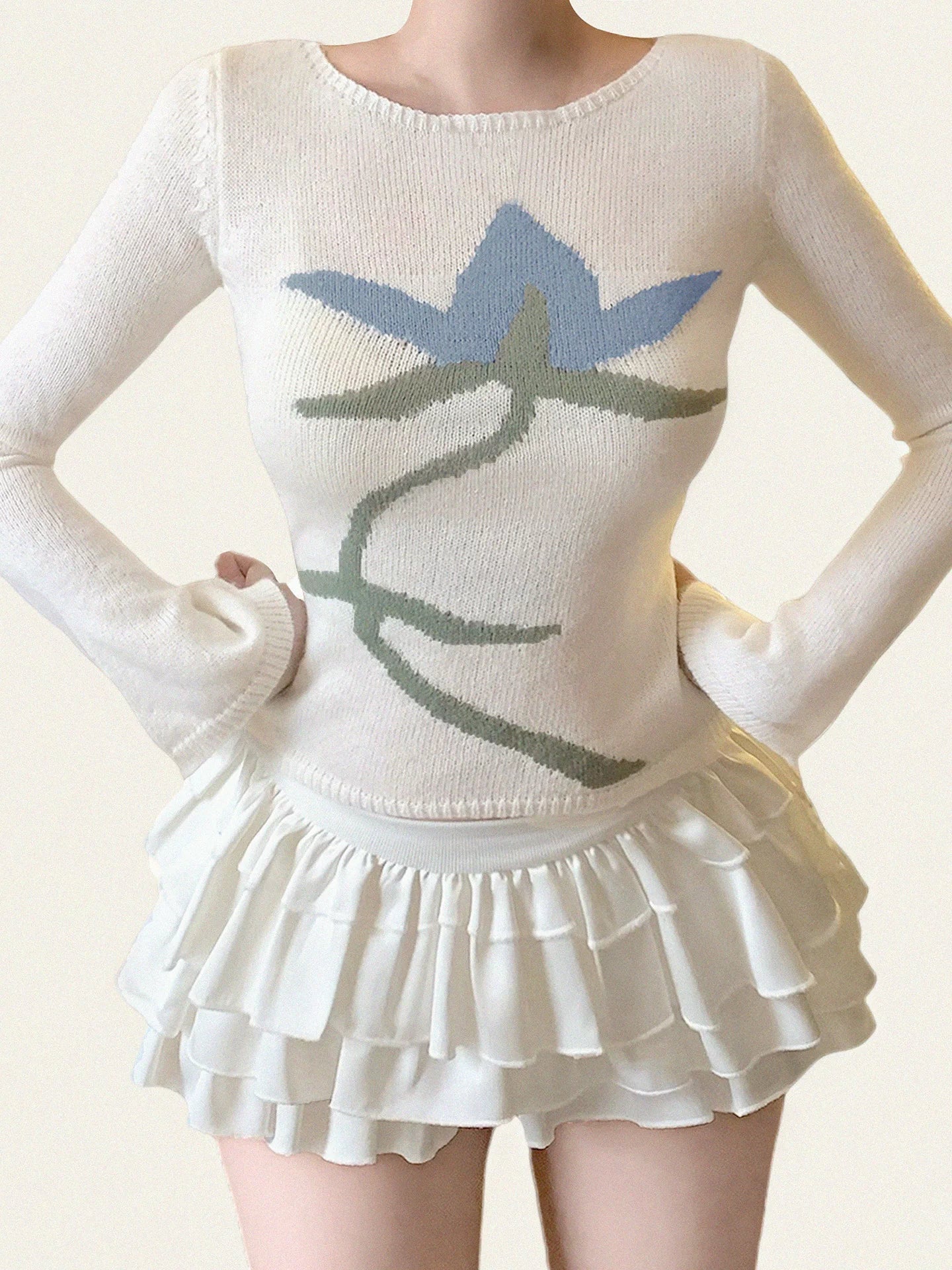 FUNOFF Vintage Floral Long Sleeve Sweater