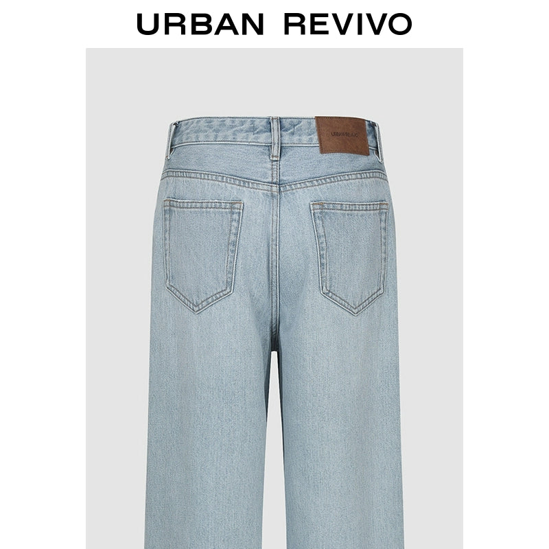 URBAN REVIVO Wave Hipster Retro Washed Pussy Beard Wide Leg Jeans
