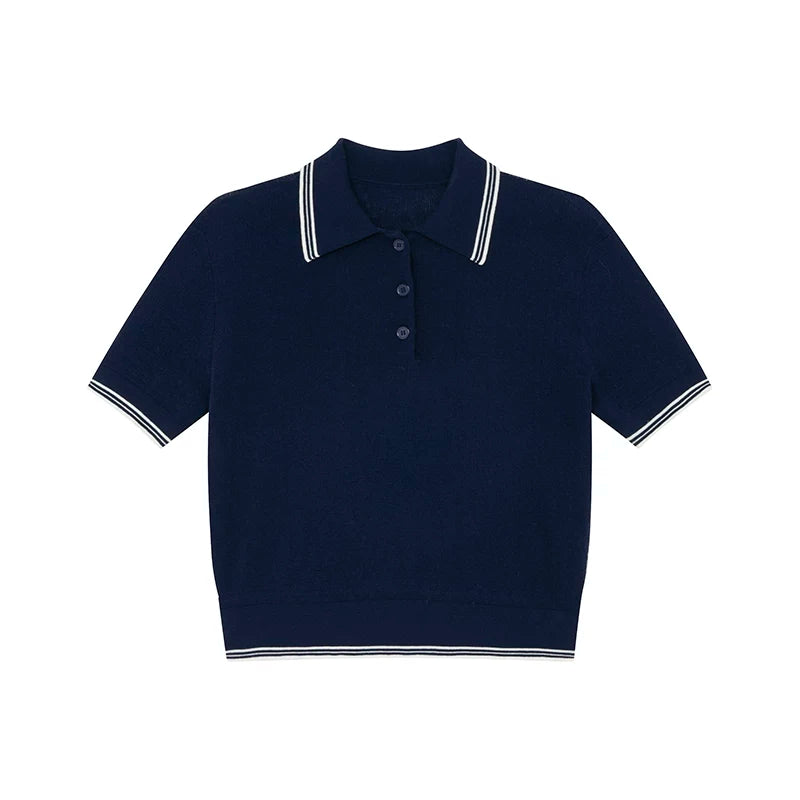 KANO Contrasting Striped POIO Neck Knitted Tee