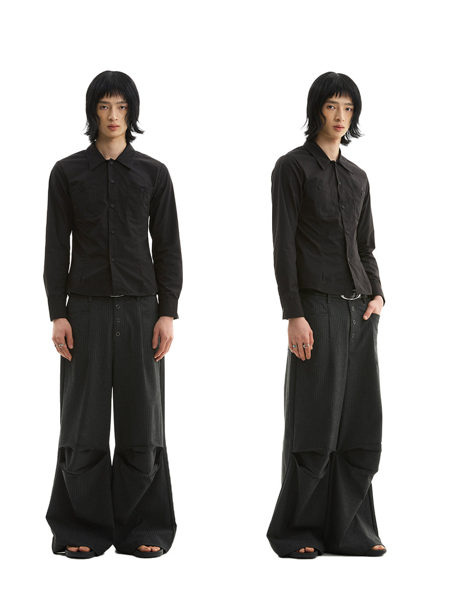 FUNKYFUN Striped Spaced Breasted Design Trousers