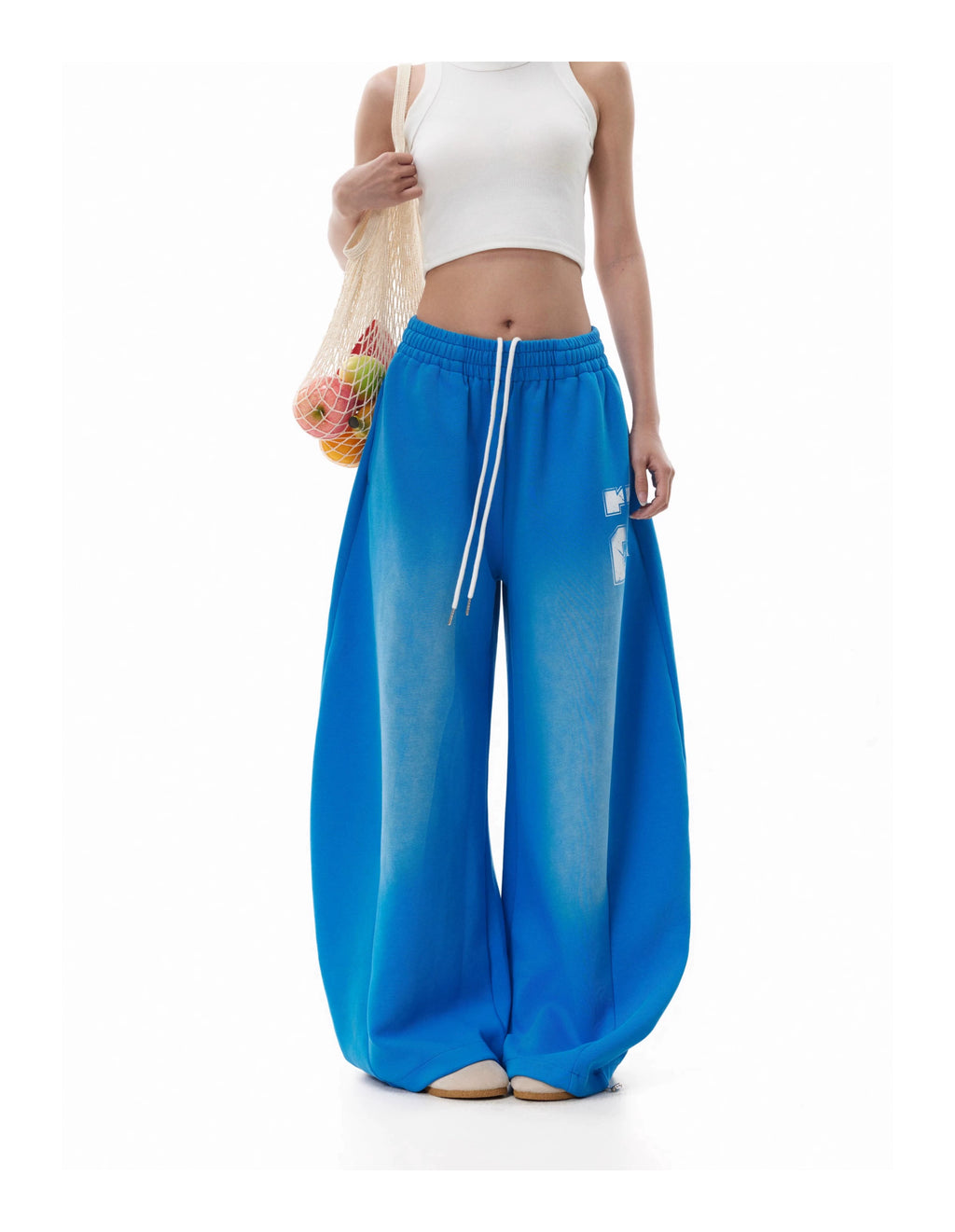 BTSG washed gradual blue wide-leg drawstring sweatpants