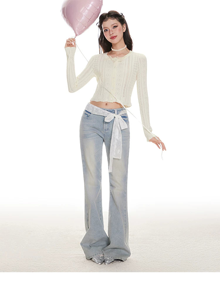 Imone Fungus Edge Bow Short Knitted Long Sleeve