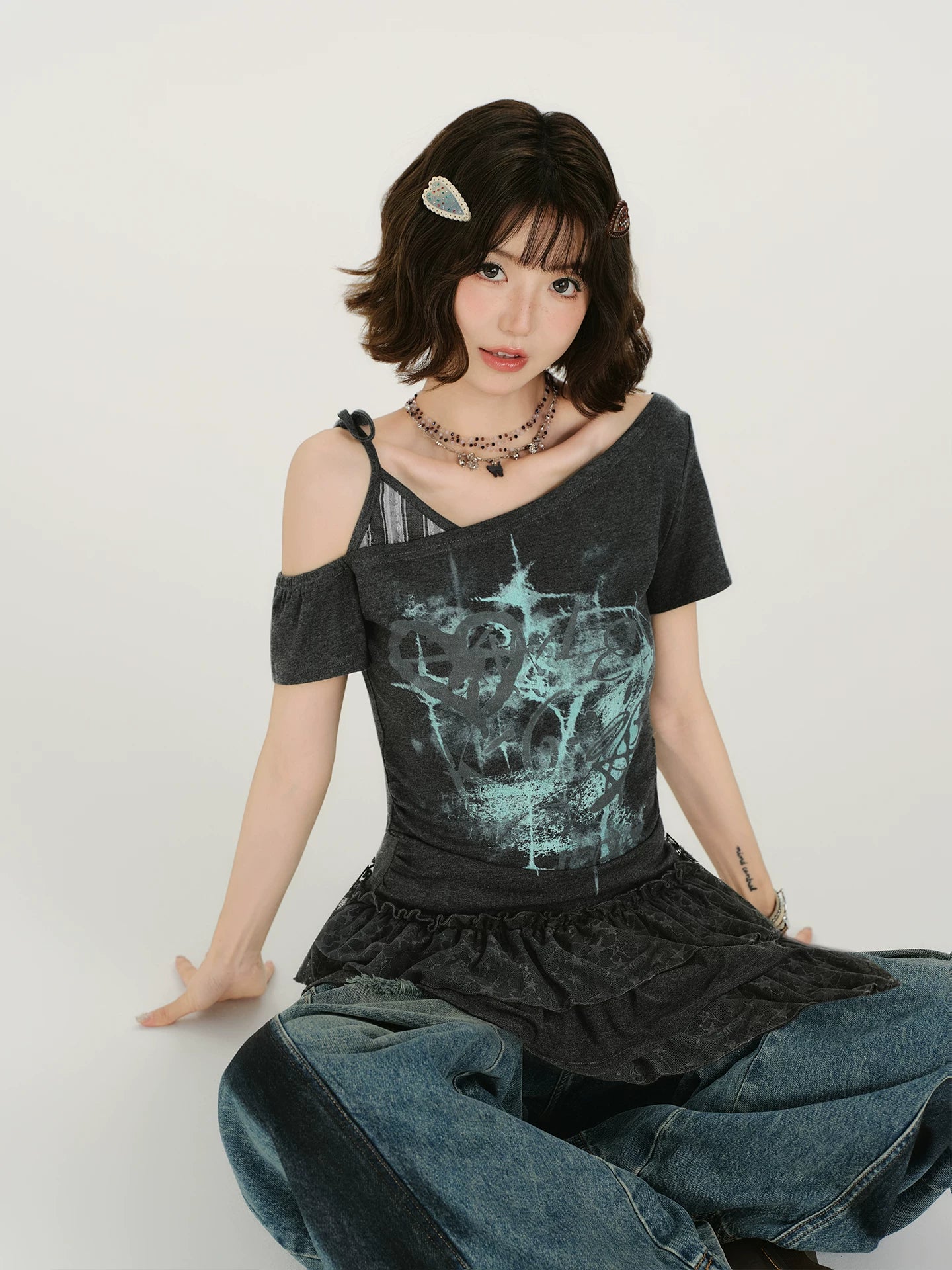 Girlyhalo Asymmetrical Fake Two Casual Tee