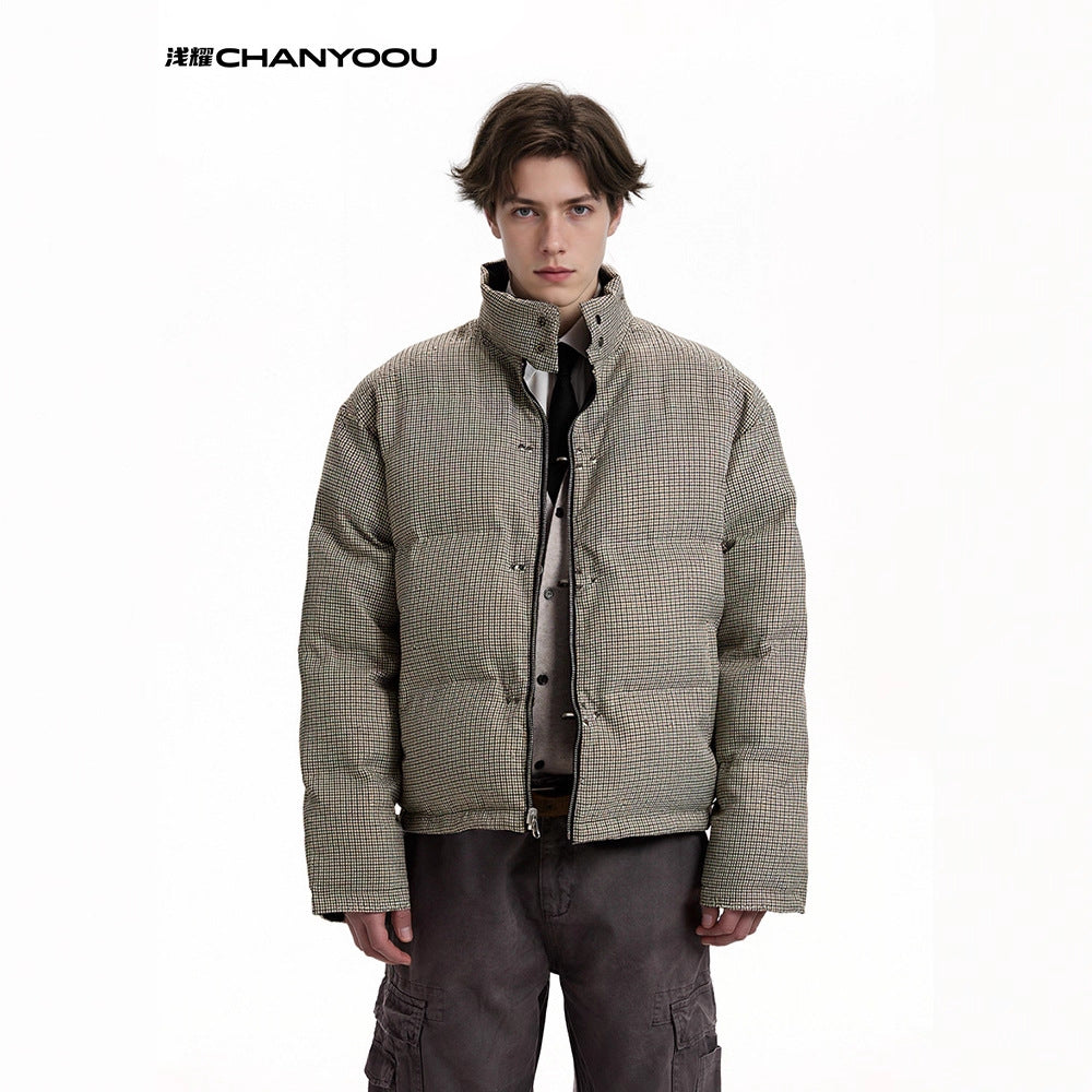 CHANYOOU Retro Double-sided Wear Splicing Thousand Bird Grid Thickened Cotton-padded Coat