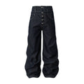 YADcrew Retro Vintage Black Wash Heavy Double Waist Micro Pull Jeans