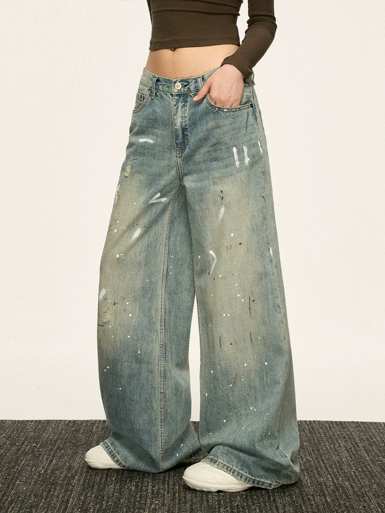 Aaisup Vintage Ink Splash Loose Jeans