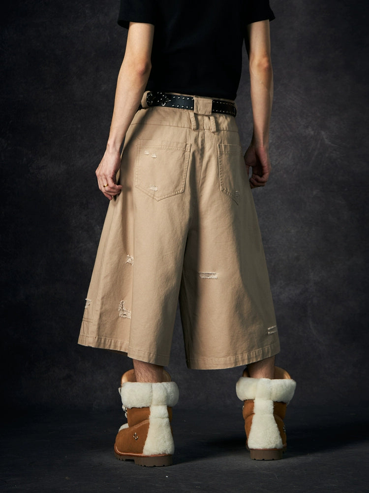 NOMANIAI Ripped Tooling Straight Cropped Pants