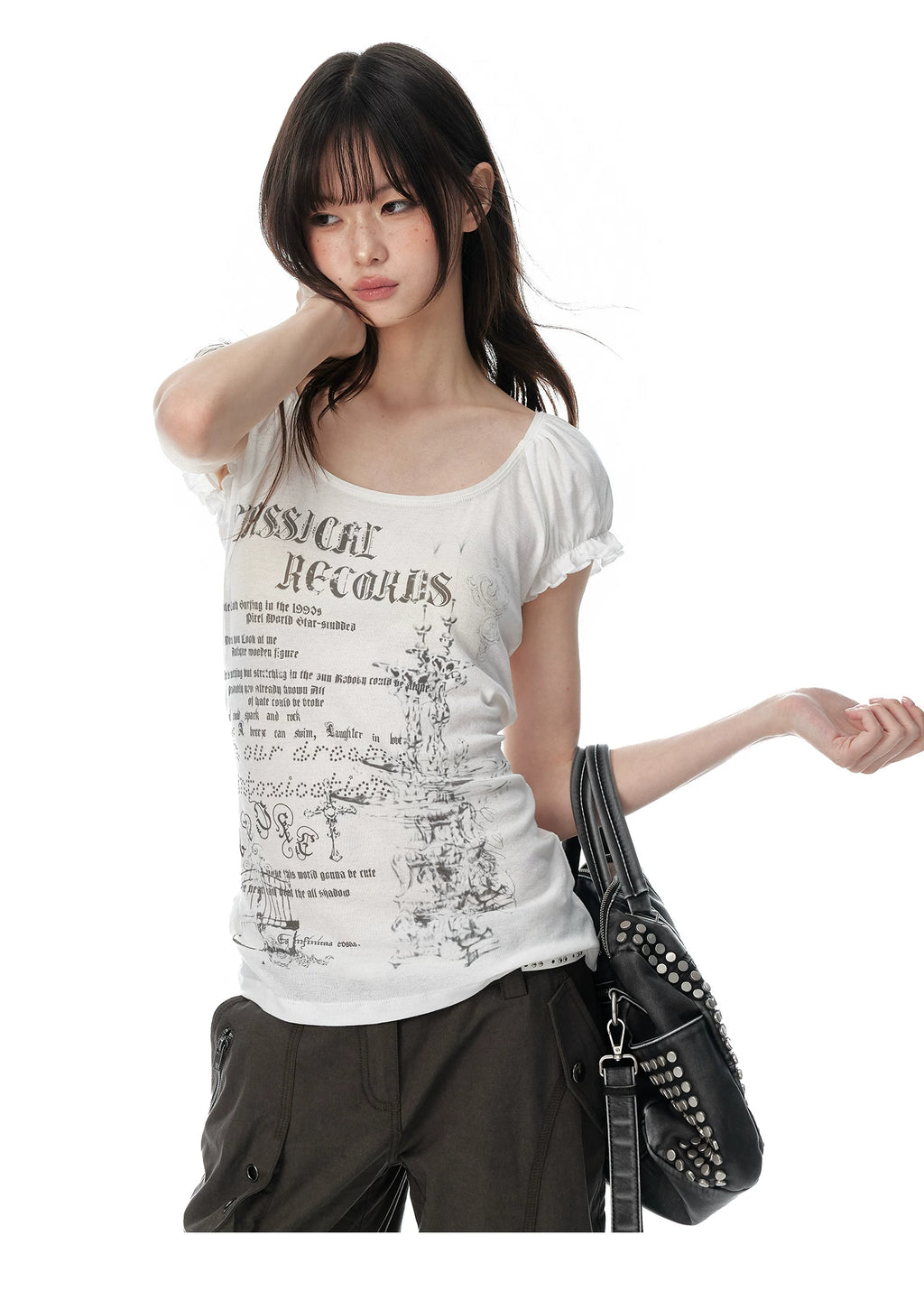 JIKOO Retro U-neck Slim and Thin Lace Tee