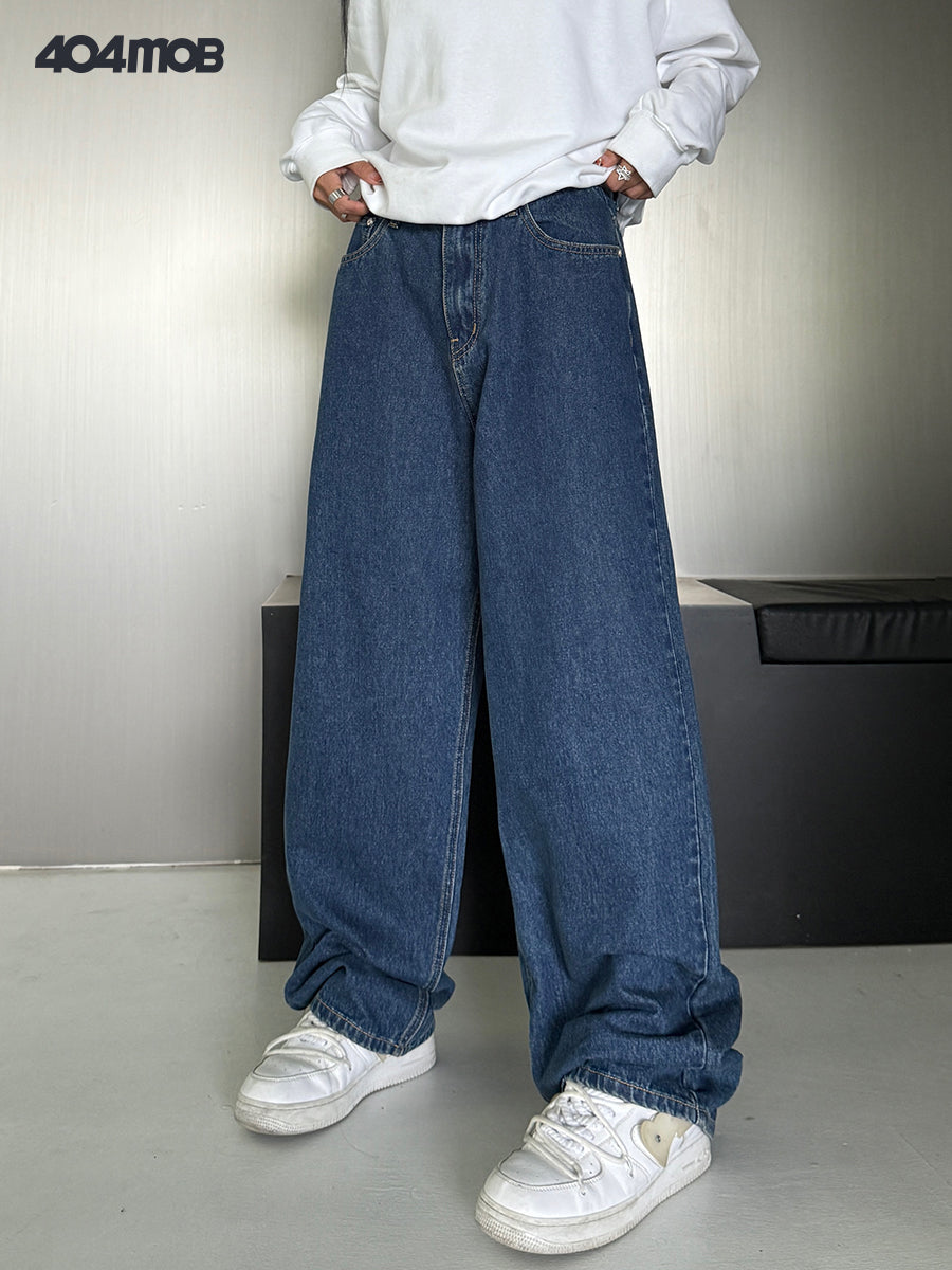 404MOB High Waist Letter Embroidery Straight Jeans