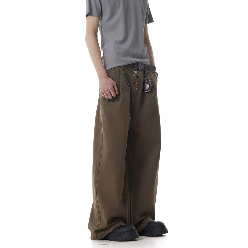 "Clearance"BTSG Niche Color Breasted Design Wide-leg Slacks