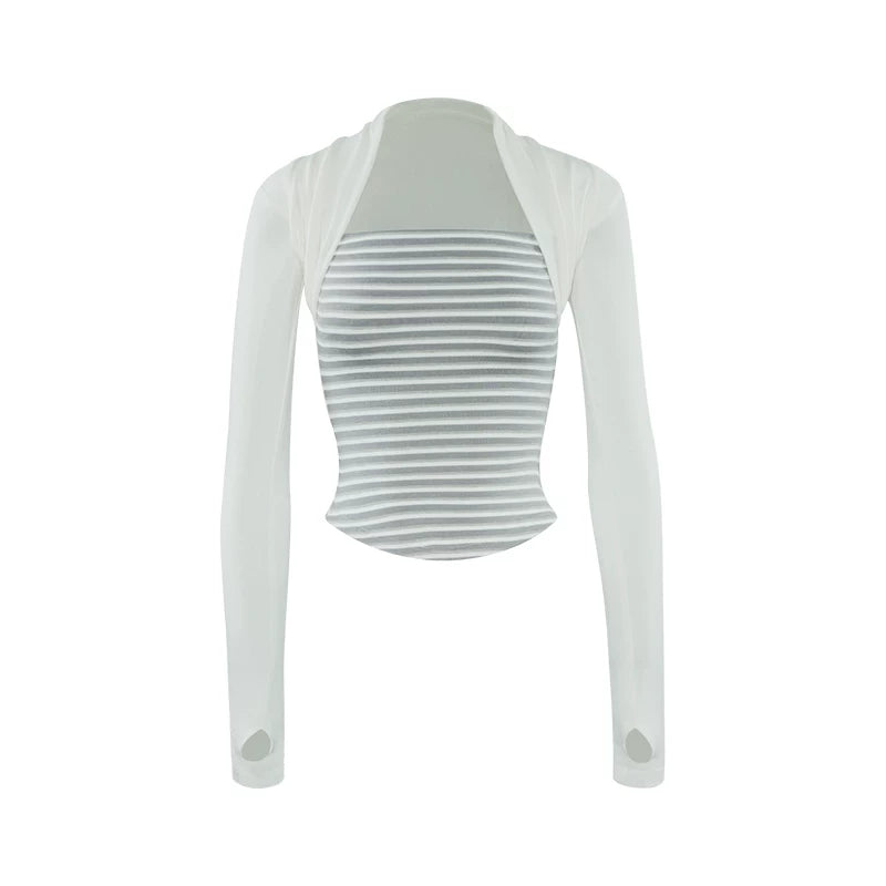 Audwyn Fake Two Pieces Skinny Waist Long Sleeves