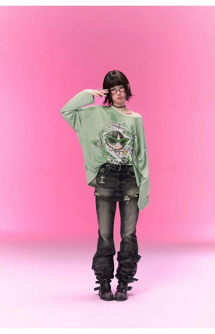 BJHG [Flying Girls Joint Name] Printed Lyocell Long Sleeve T-Shirt