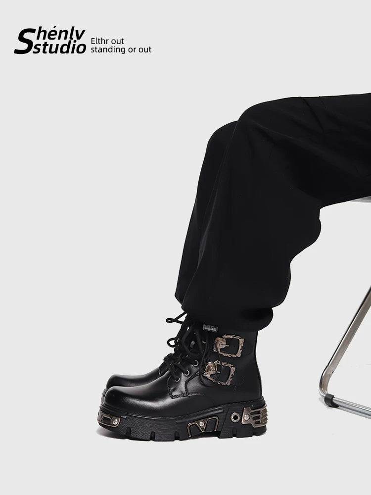SHENLV STUDIO Skull Platform Martin Leather Boots