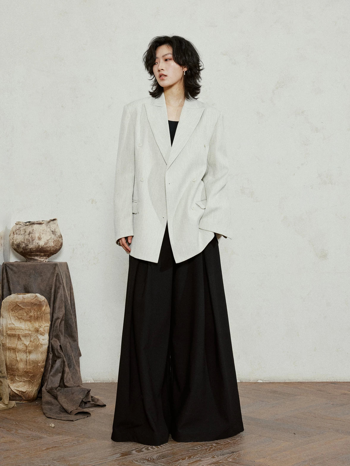 SUNYVONNE Minimalist Vintage Double-breasted Blazer Jacket