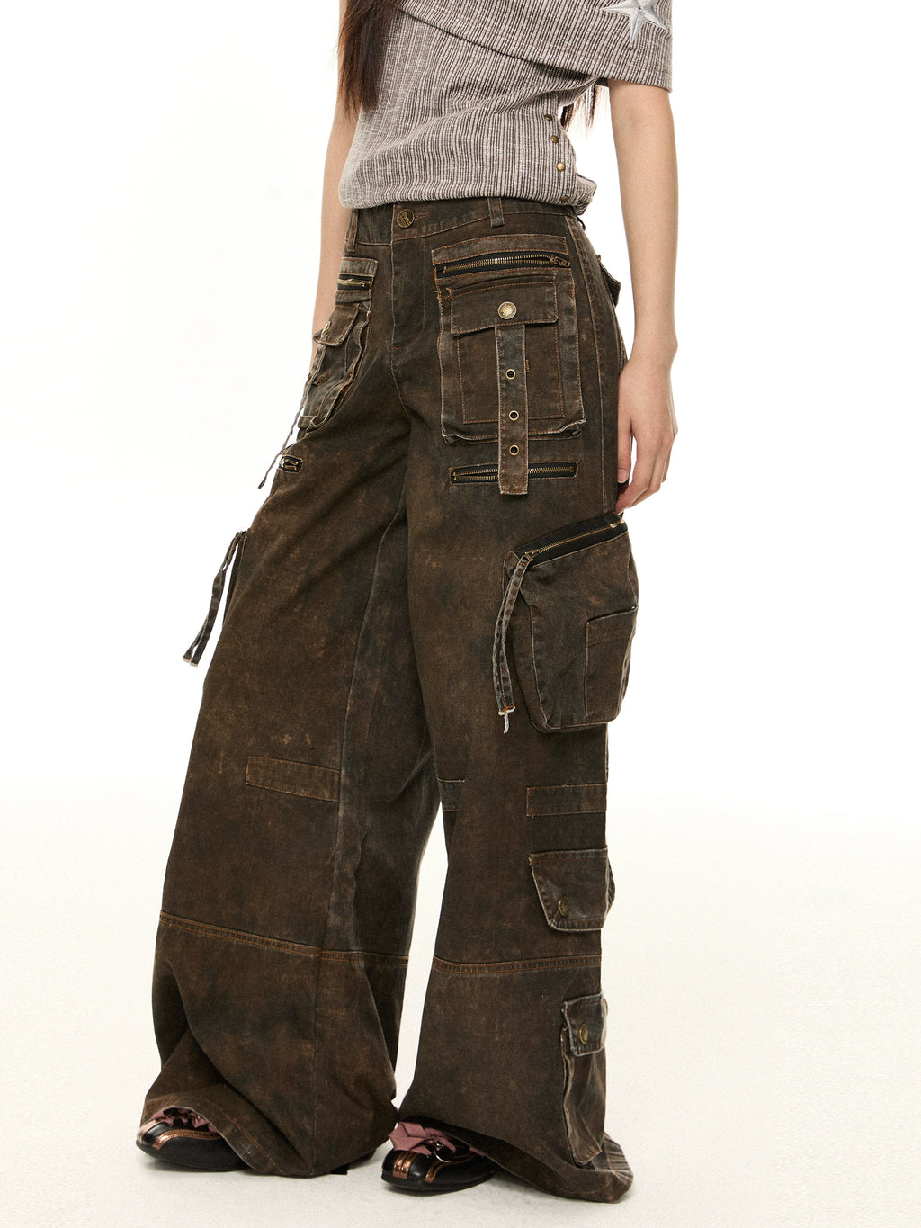 EZEK Vintage Casual High Waist Loose Wide Leg Pants