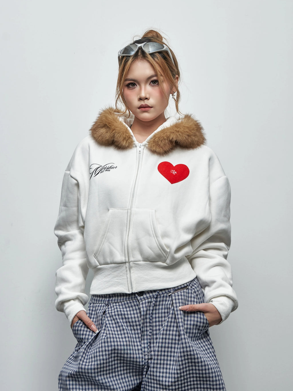 Saimt Retro Heart Detachable Faux Fur Collar Hoodie