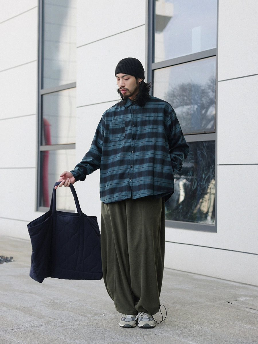 NOEARS Vintage Loose Plaid Long Sleeve Shirt