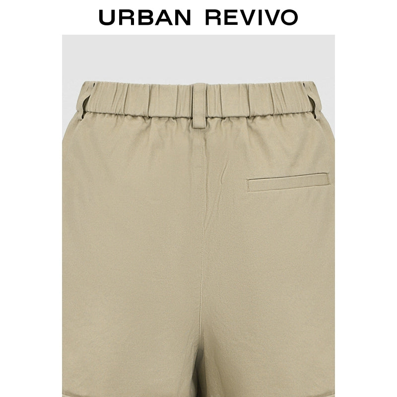 URBAN REVIVO Casual Minimalist Back Elastic Waist Hemmed Shorts
