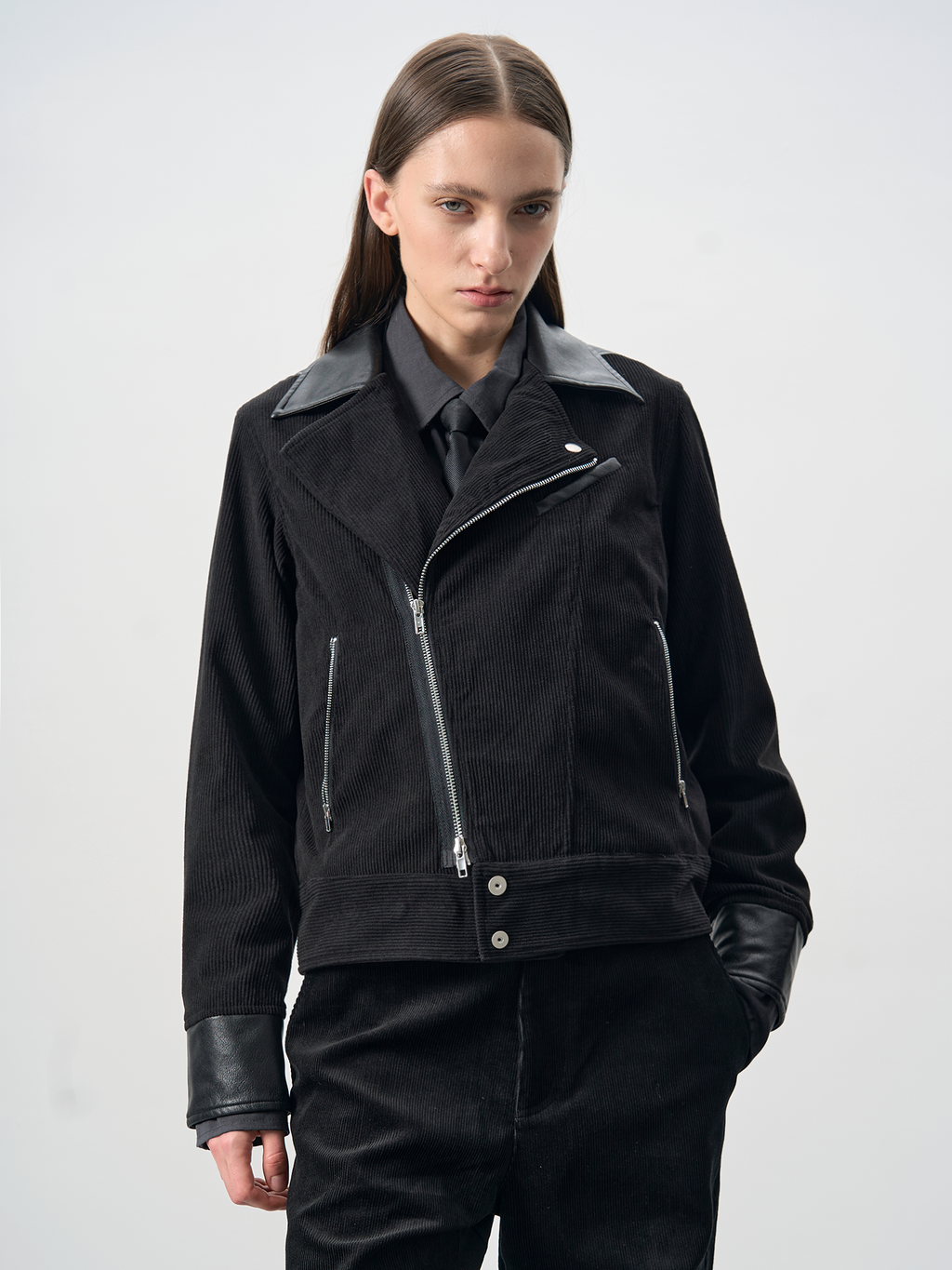 BEVAN UP Corduroy Leather Lapel Jacket