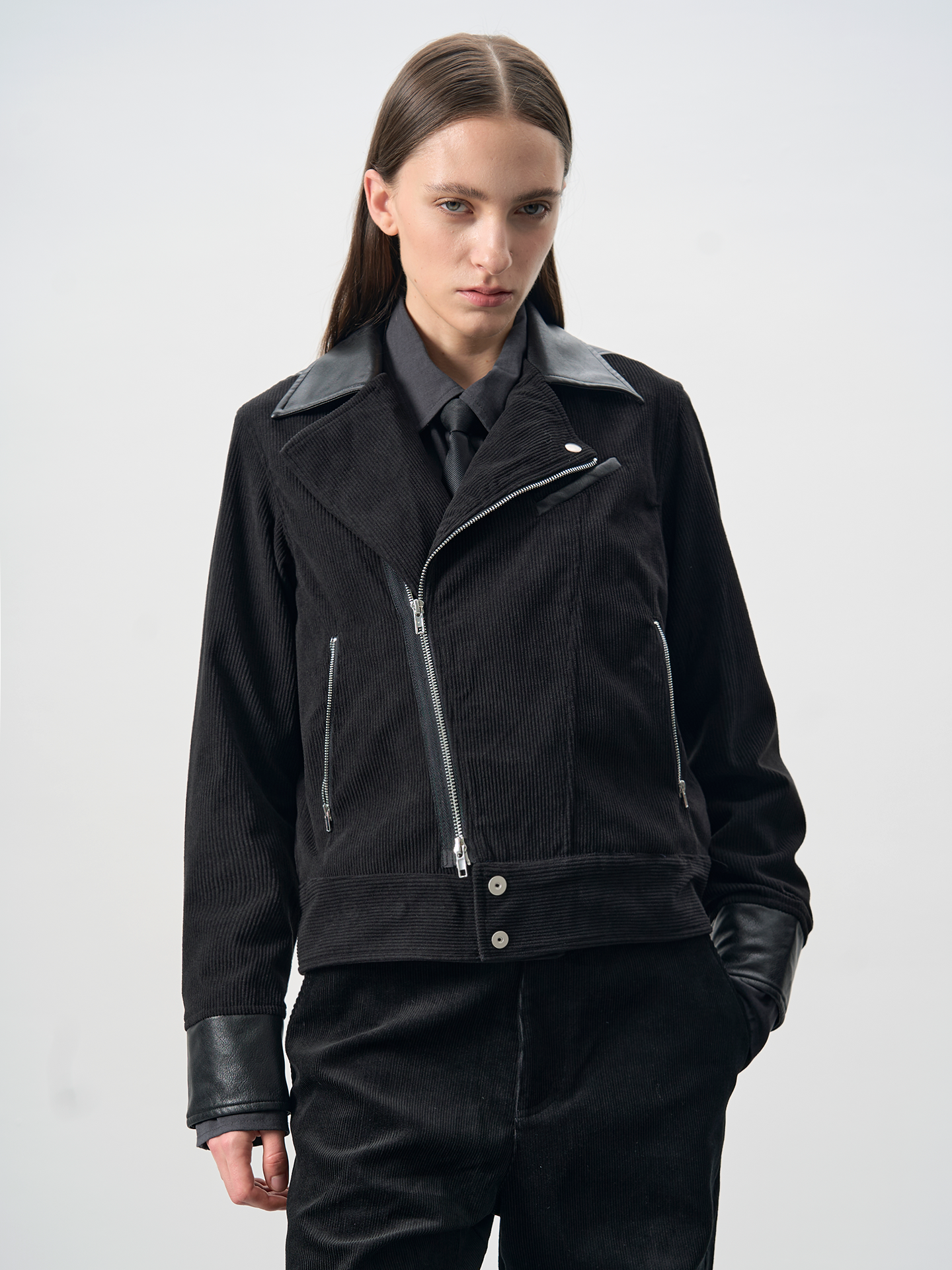 BEVAN UP Corduroy Leather Lapel Jacket