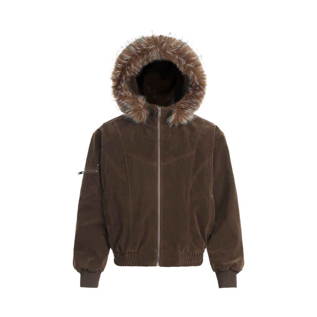CHANYOOU Retro Seat Mountain Carving Deconstruction Fur Collar Hooded Cotton-padded Coat