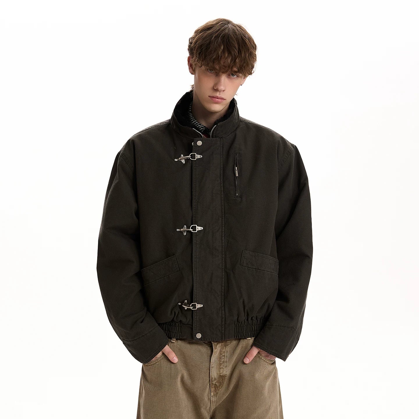 A PUEE Retro Stand-up Collar Short Versatile Jacket