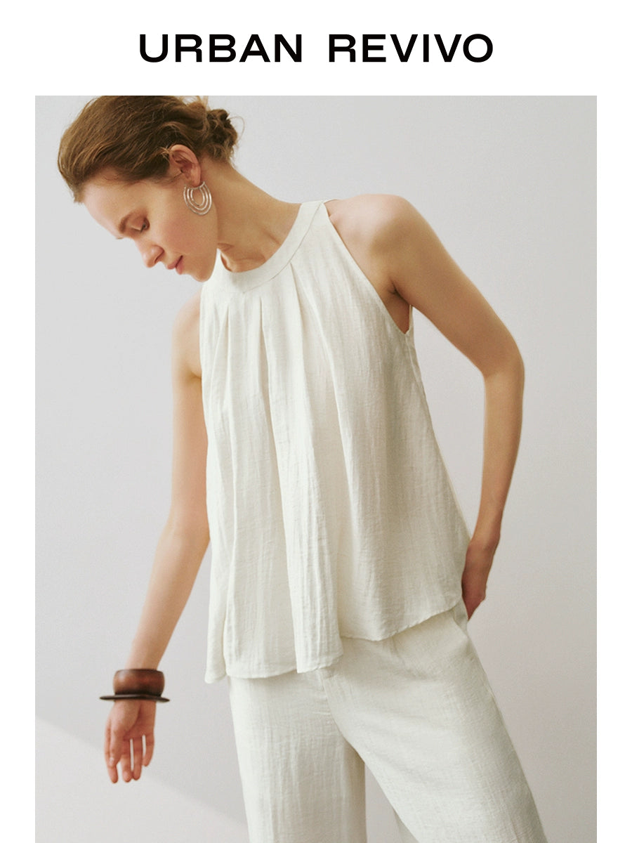 URBAN REVIVO Neck Off-the-shoulder Loose Sleeveless Blouse Shirt