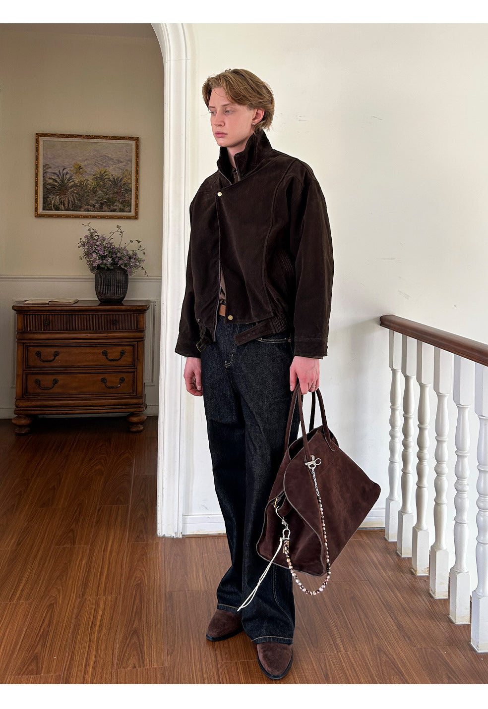 EME Vintage Stand-Up Collar Loose Zipper Short Wide Jacket