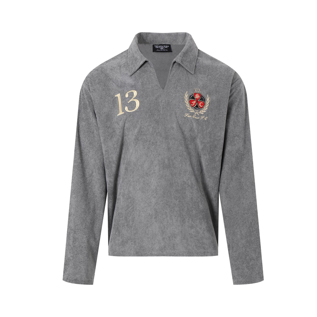 SWFI Towel Fleece Emblem Lazy Open Neck POLO Shirt Long Sleeve