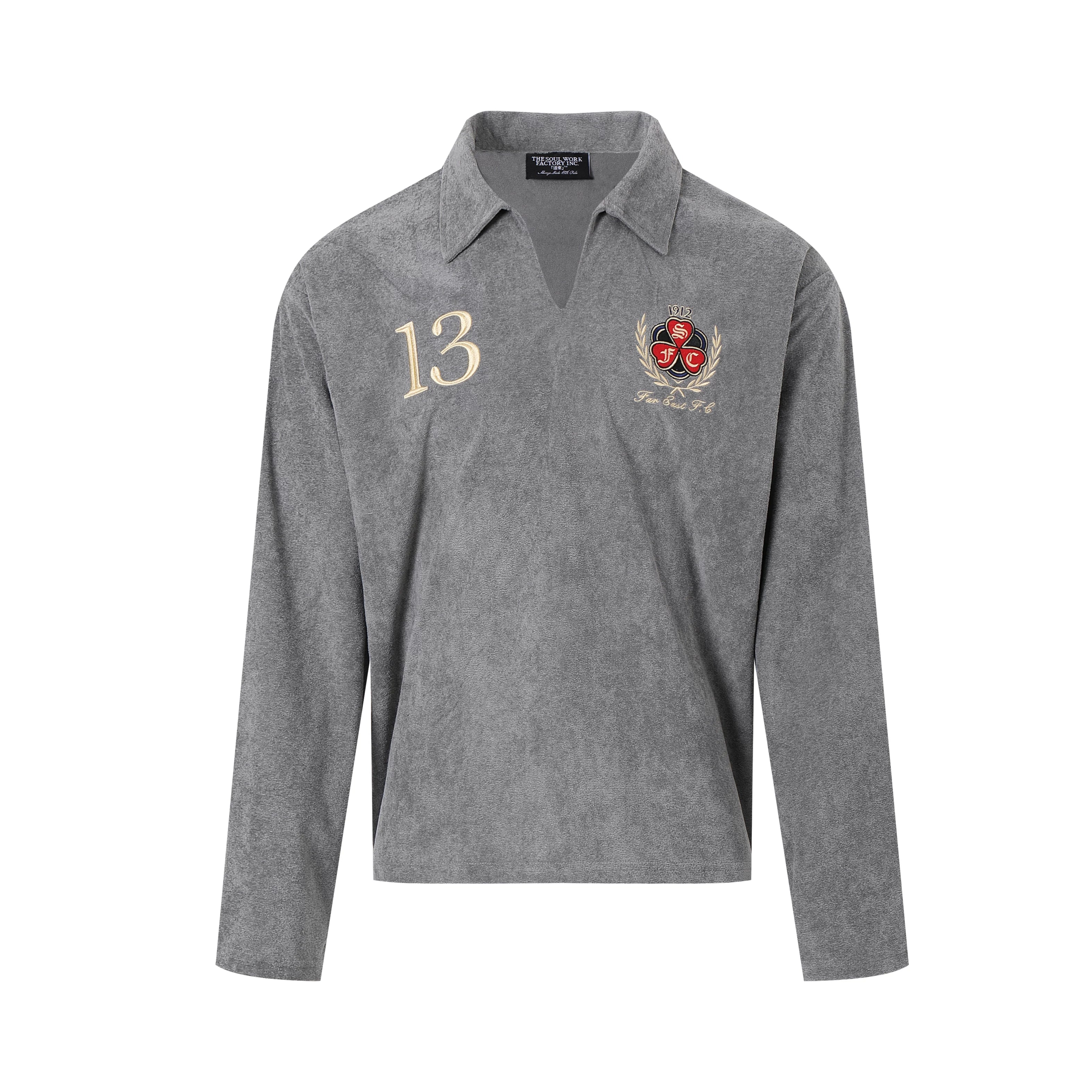 SWFI Towel Fleece Emblem Lazy Open Neck POLO Shirt Long Sleeve