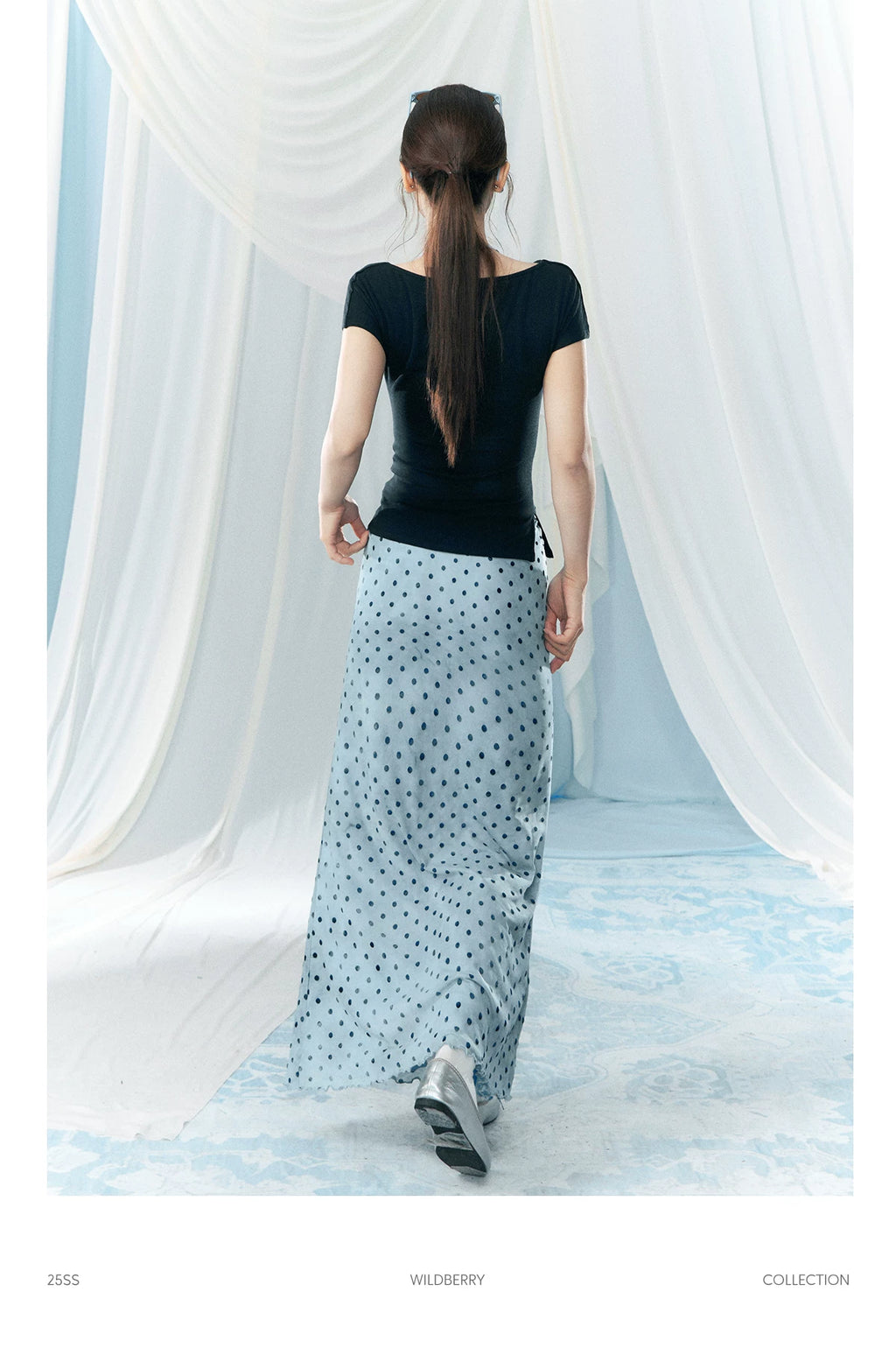 Wildberry High Waist Skinny Polka Dot Skirt