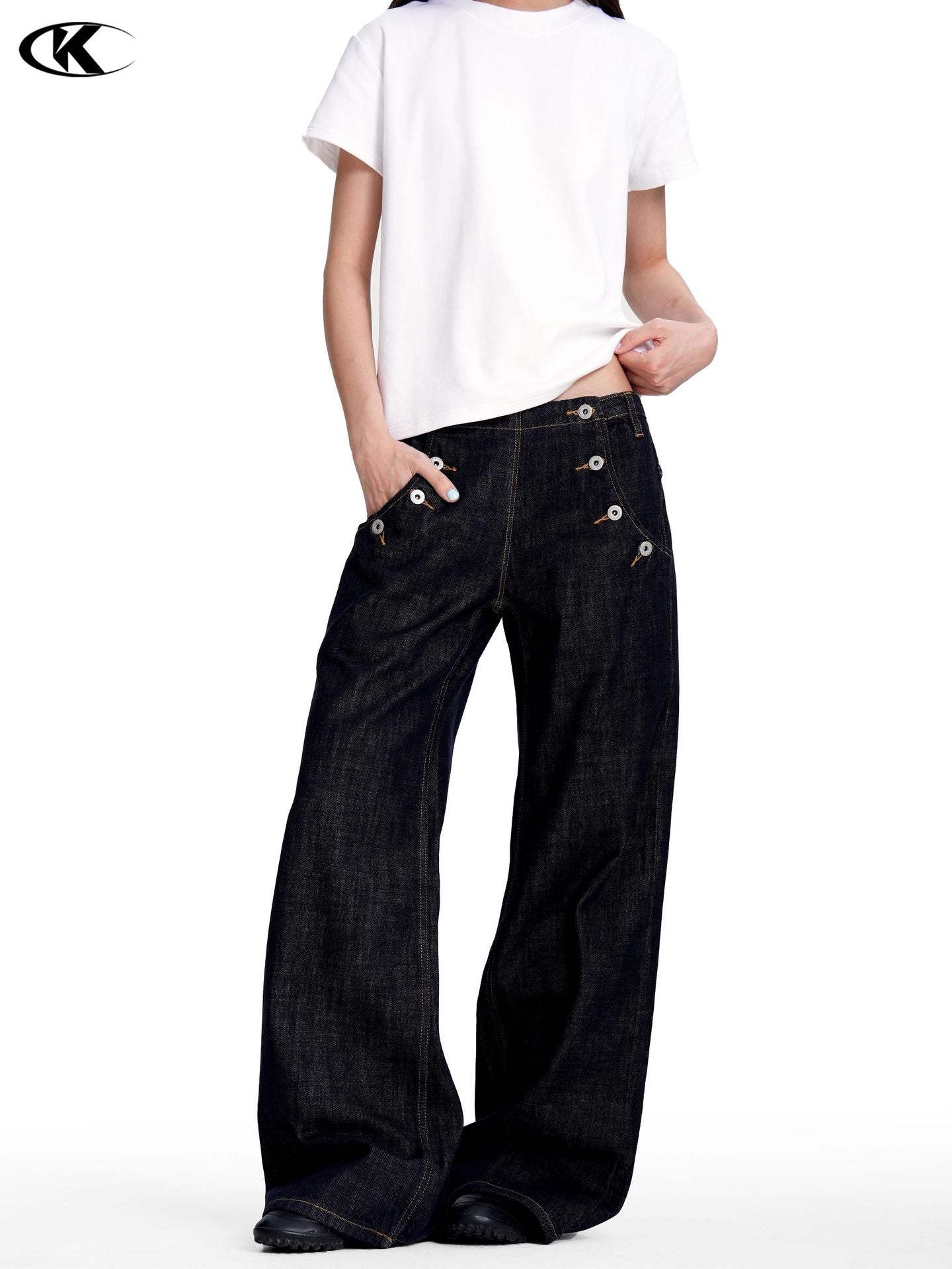 11KN Retro Multi-Button Casual Straight Jeans