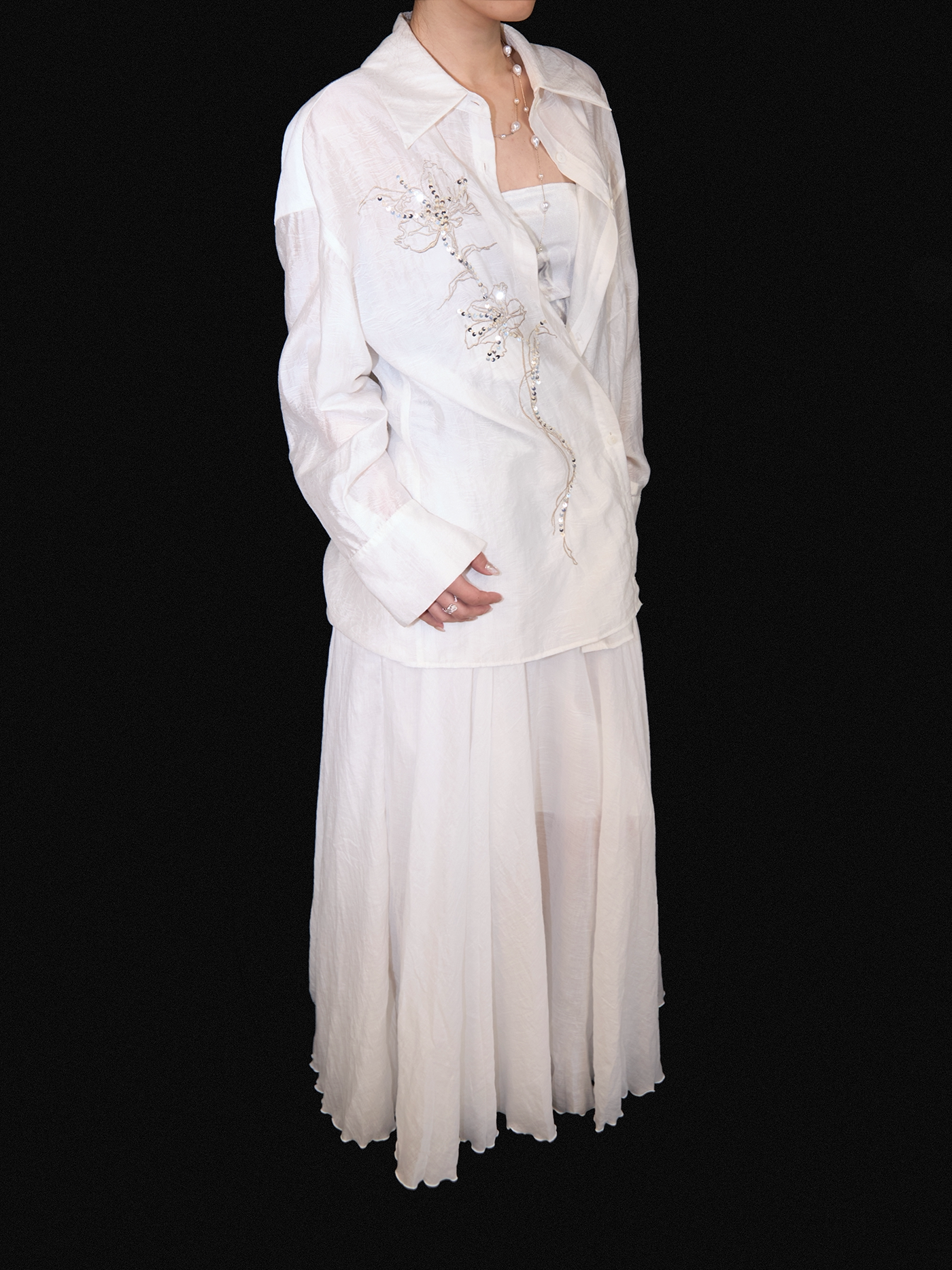 LOUMUTAKU Jacquard Tencel Bead Embroidered Loose Shirt