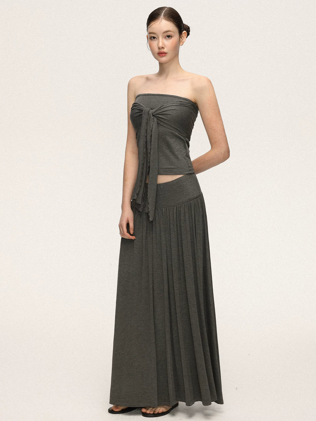 Anna Aneae Temperament Waist Thin Tube Top Skirt Suit