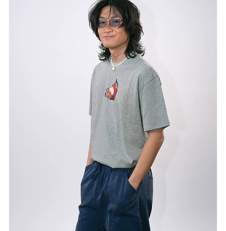 O3PARK Strawberry Print Knitted Tee