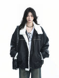Zuocisankon Lamb Wool Lapel PU Leather Jacket Cotton Jacket