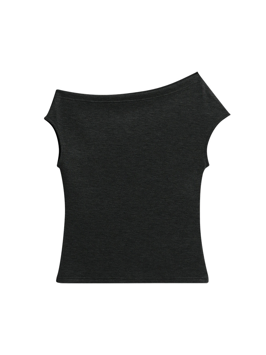 FUNKYFUN Irregular Slanted Shoulder Short Sleeve Tee