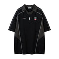(Clearance) BeOurRule Splicing Letter Print Loose Polo Collar Tee