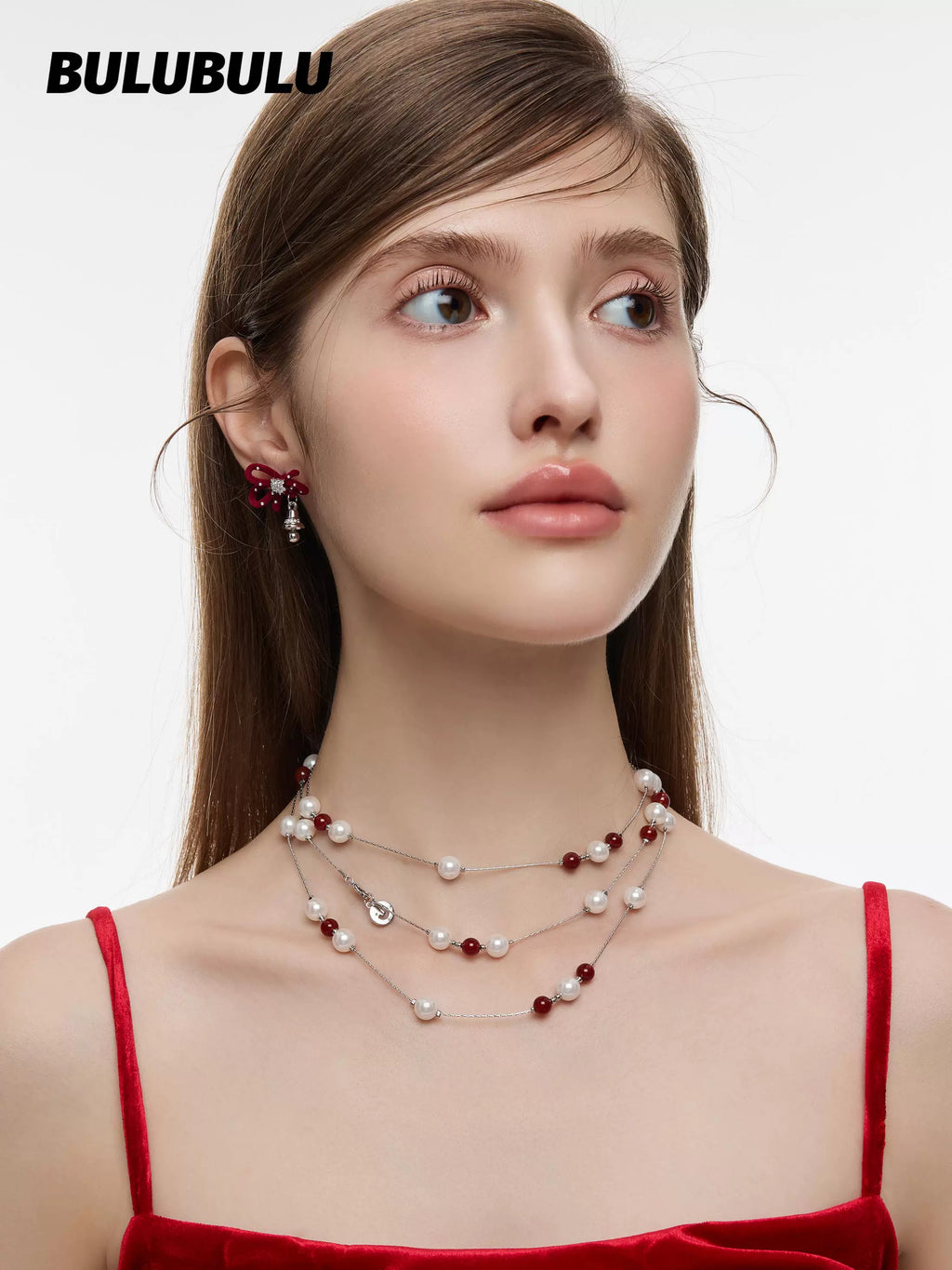 BULUBULU Christmas Red Velvet Bow Stud Earrings