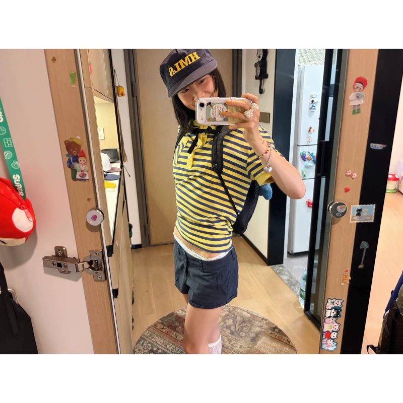 McXMCII Striped Front Shoulder Slim Polo Tee