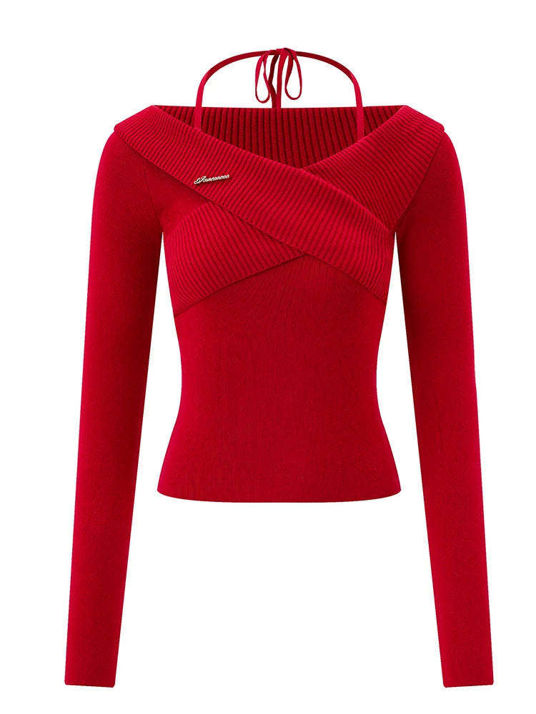 Anna Aneae Cross Off-Shoulder Knit Long Sleeves